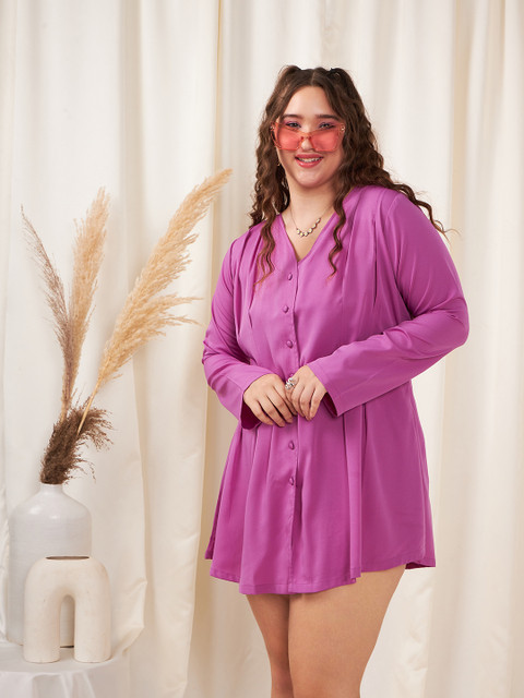 Berrylush Curve Plus Size Solid Shirt Mini Dress - Image 6