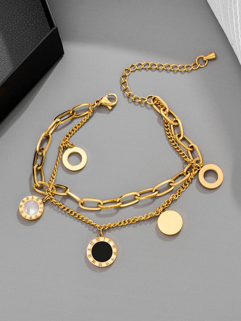 Jewels Galaxy Women Gold-Plated Romans & Numeral Charm Multilayered Bracelet