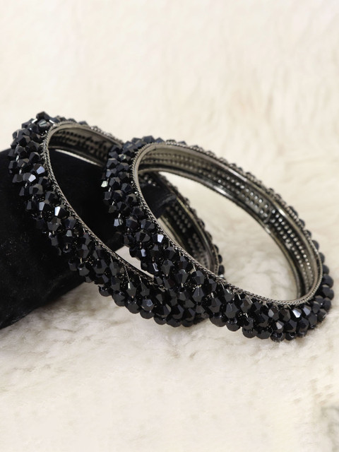 NMII Set Of 2 Gold-Plated Artificial Stones and Beads Studded Bangles