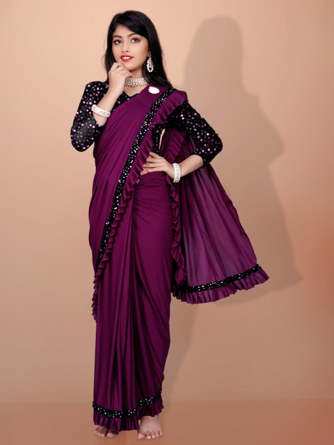 APNISHA Girls Sequinned Ready to Wear Saree