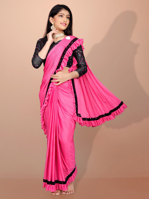 APNISHA Girls Sequinned Ready to Wear Saree - Image 4