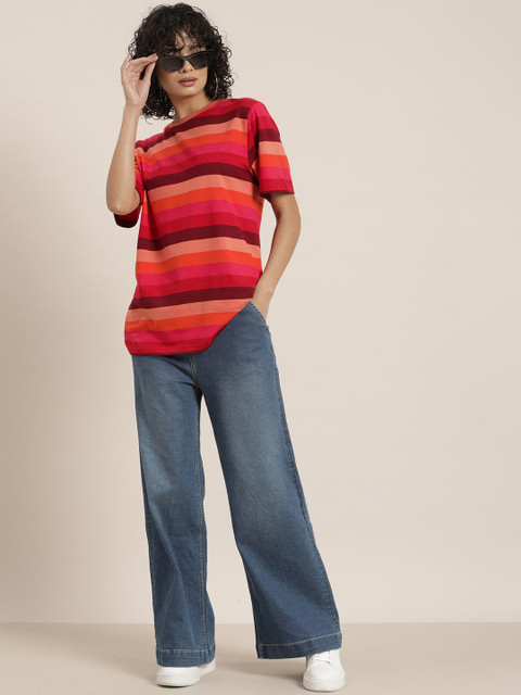 Difference of Opinion Striped Oversized Pure Cotton T-shirt - Image 5