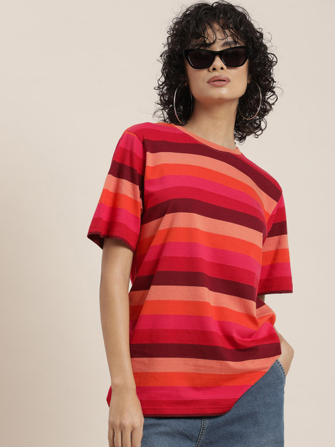 Difference of Opinion Striped Oversized Pure Cotton T-shirt