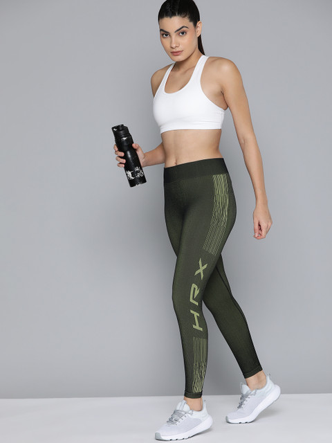 HRX By Hrithik Roshan Printed Antimicrobial Seamless Reflective Running Tights