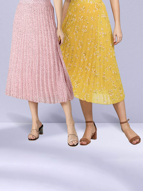 NUEVOSDAMAS Pack of 2 Floral Printed Georgette Midi Skirts