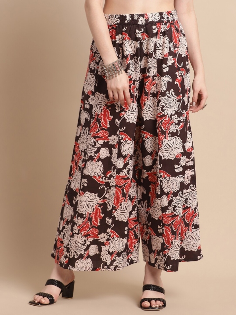 Pistaa Floral Printed Flared Cotton Palazzo