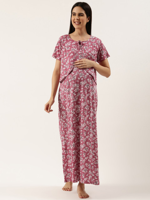 Nejo Floral Printed Maternity Maxi Nightdress