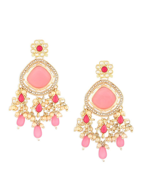 Zaveri Pearls Gold-Plated Stone-Studded & Beaded Contemporary Drop Earrings - Image 2