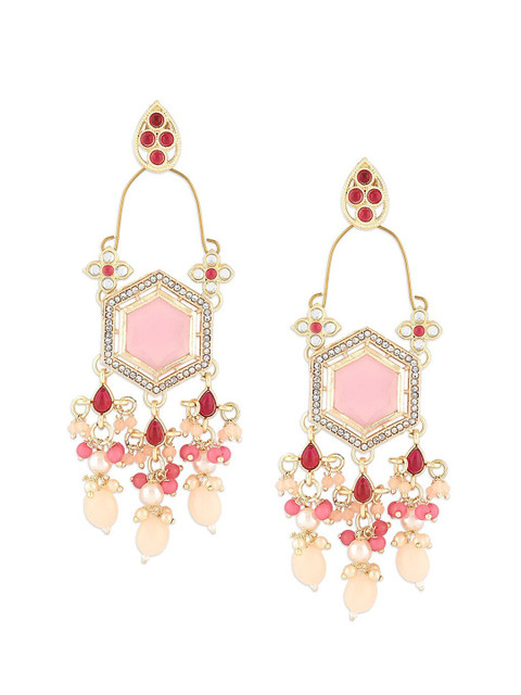 Zaveri Pearls Gold-Plated Kundan Studded & Beaded Contemporary Drop earrings - Image 2