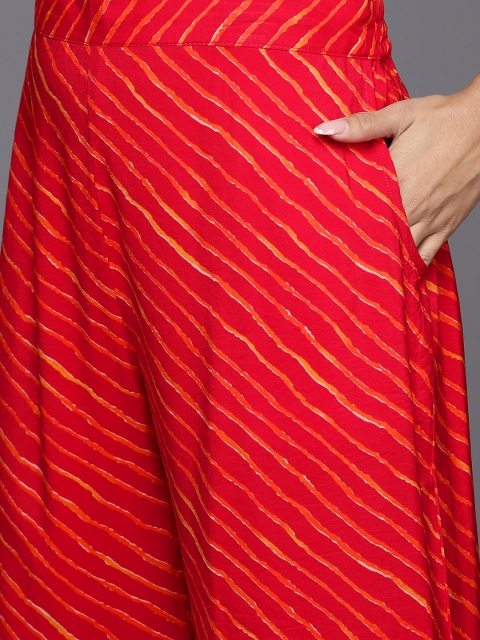 Libas Bandhani Printed Pleated Mirror Work Kurta with Trousers & Dupatta - Image 3