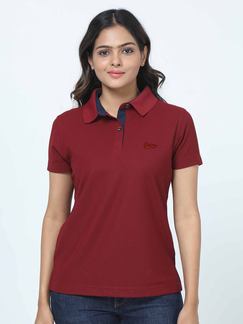 STELLERS Women Solid Wrinkle Free Quick Dry Polo Collar T-shirt