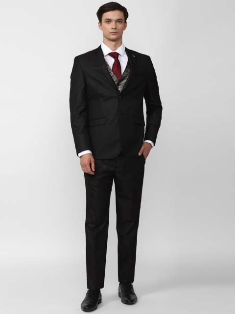 Van Heusen Men Self-Design Single-Breasted Slim-Fit Three-Piece Suit