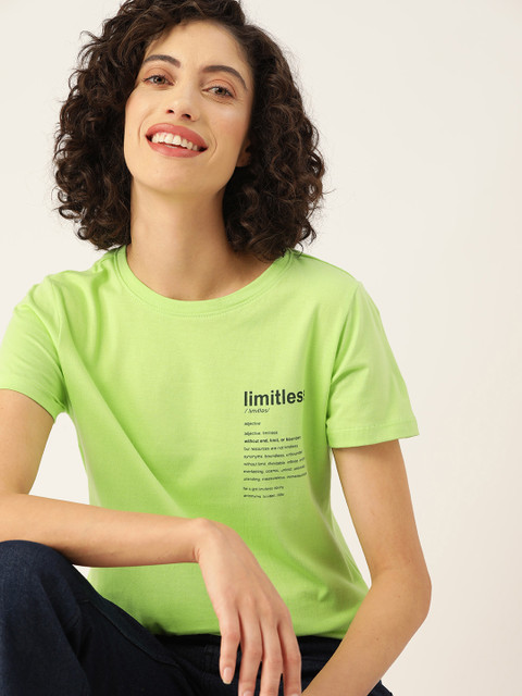 Mast & Harbour Women Typography Printed Pure Cotton T-shirt