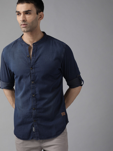 Roadster Men Navy Blue Cotton Opaque Denim Casual Shirt