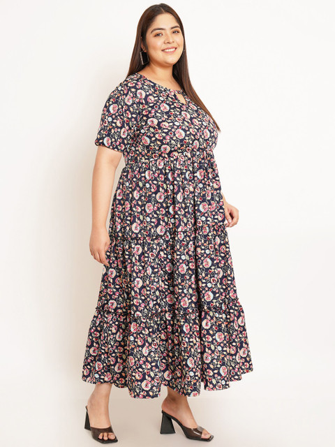 U&F Beyond Plus Size Floral Print Keyhole Neck Crepe Maxi Dress - Image 3