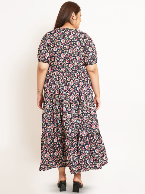 U&F Beyond Plus Size Floral Print Keyhole Neck Crepe Maxi Dress - Image 4
