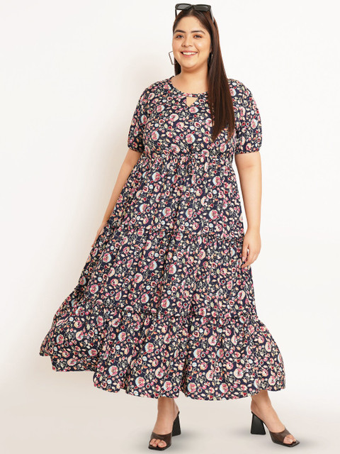 U&F Beyond Plus Size Floral Print Keyhole Neck Crepe Maxi Dress - Image 5