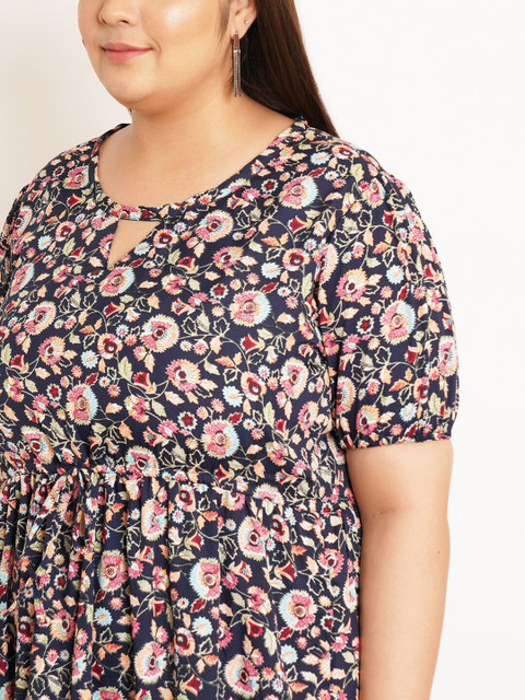 U&F Beyond Plus Size Floral Print Keyhole Neck Crepe Maxi Dress - Image 2