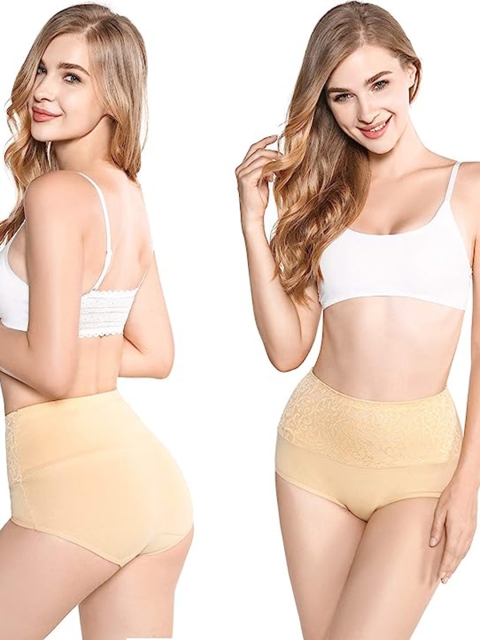 PLUMBURY Self Design Cotton High Waist Tummy Control Hipster Briefs - Image 4