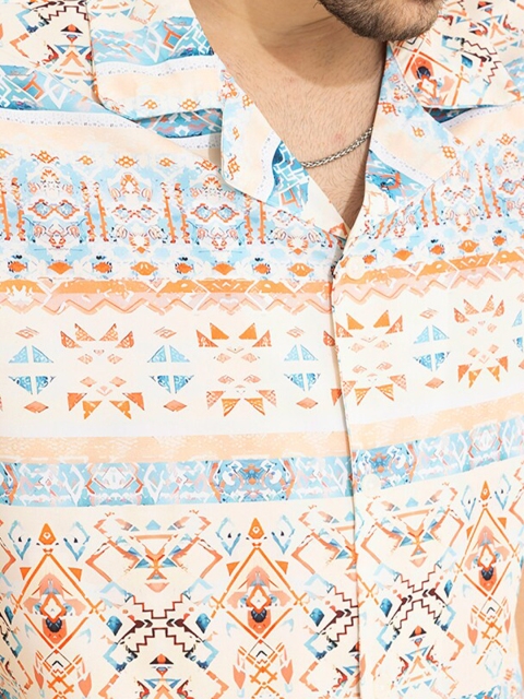 Snitch Cream Classic Ethnic Motifs Printed Boxy Casual Shirt - Image 2