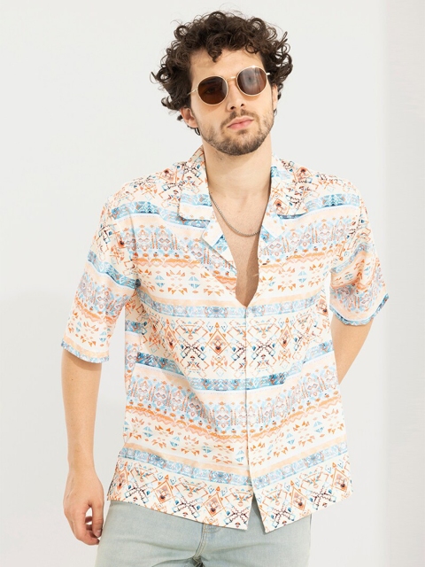 Snitch Cream Classic Ethnic Motifs Printed Boxy Casual Shirt - Image 5
