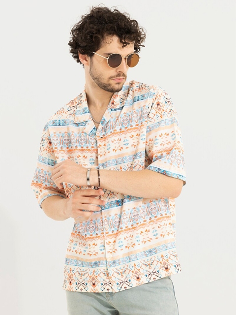Snitch Cream Classic Ethnic Motifs Printed Boxy Casual Shirt - Image 4