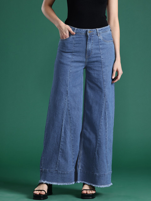 DressBerry Women Wide Leg Panelled Jeans