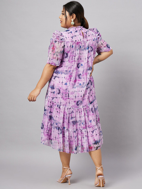 Antheaa Curve Plus Size Tie & Dyed Chiffon Fit & Flare Tiered High-Low Midi Dress - Image 5