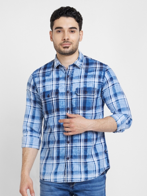 SPYKAR Classic Tartan Checks Opaque Cotton Casual Shirt
