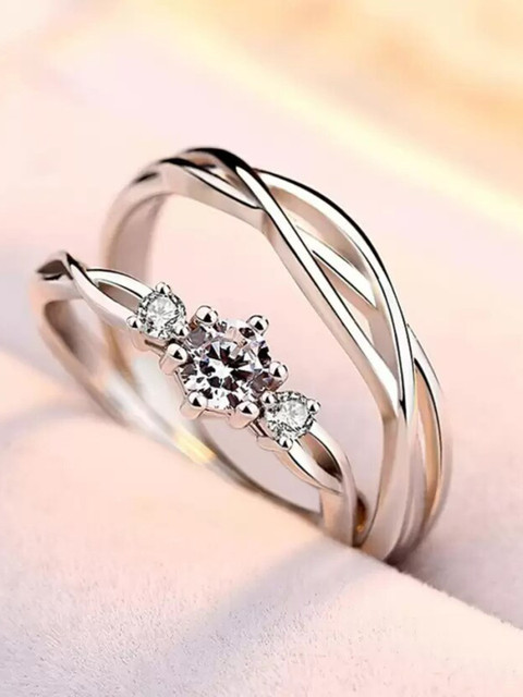 KARISHMA KREATIONS Set Of 2 Silver-Plated AD-Studded Couple Adjustable Finger Rings