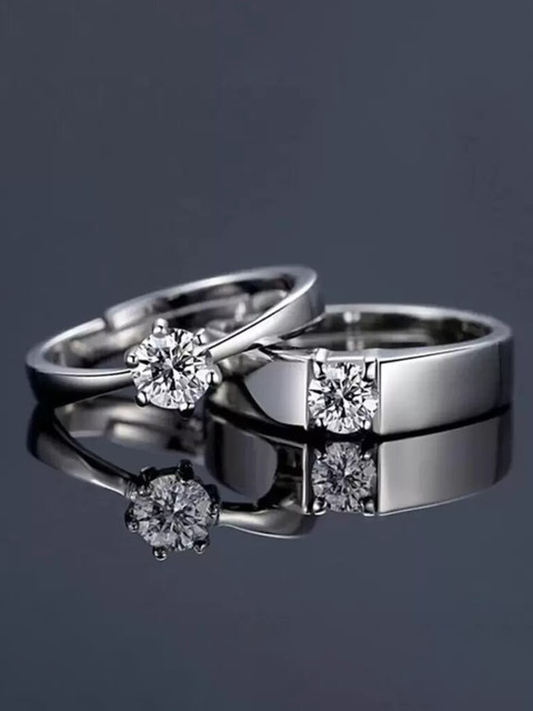 KARISHMA KREATIONS Unisex Set Of 2 Silver-Plated American Diamond -Studded Couple Rings