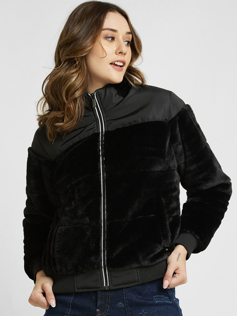 SPYKAR Stand Collar Tailored Jacket with Faux Fur Trim