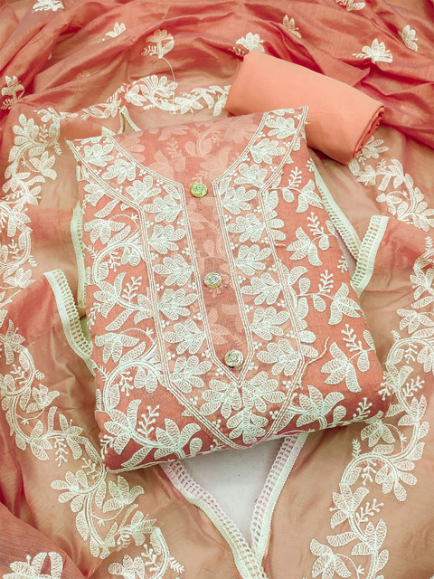 KALINI Floral Embroidered Art Silk Unstitched Dress Material - Image 2