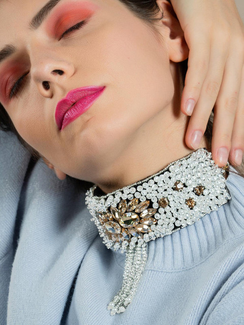 ODETTE Stone Studded & Beaded Embellished Choker