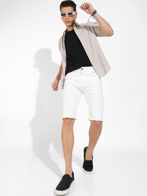 Campus Sutra Men White Cotton Denim Shorts - Image 3