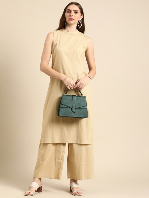 Anouk Women Solid Round Neck Cotton Kurta - Image 6