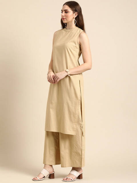 Anouk Women Solid Round Neck Cotton Kurta - Image 4