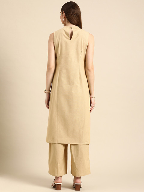 Anouk Women Solid Round Neck Cotton Kurta - Image 5
