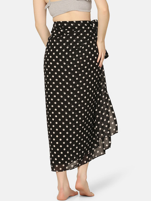 Da Intimo Black & White Polka Dot Printed Georgette Wrap Around Sarong - Image 3