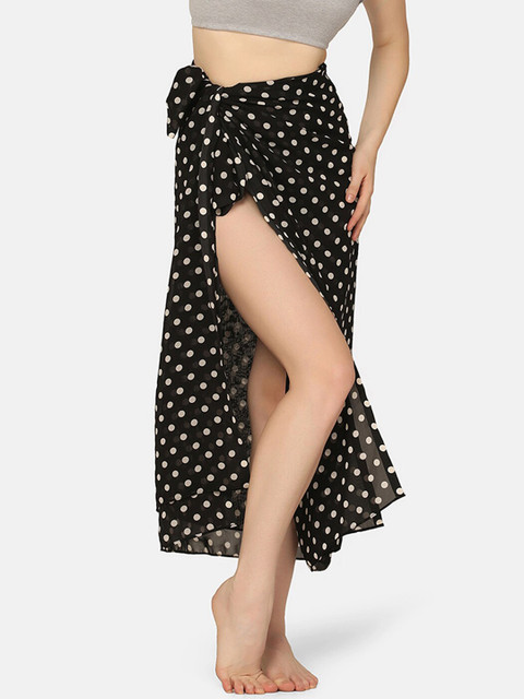 Da Intimo Black & White Polka Dot Printed Georgette Wrap Around Sarong - Image 4