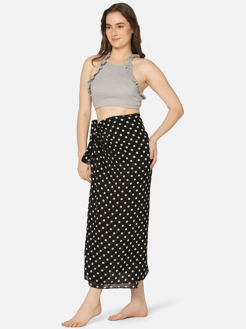 Da Intimo Black & White Polka Dot Printed Georgette Wrap Around Sarong - Image 6