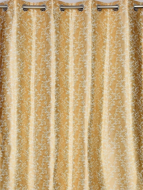 Homefab India Grommet Beige & White 2 Pieces Printed Door Curtains - Image 3