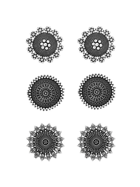 The Pari Set Of 3 Silver-Plated Stone Studded Oxidised Studs Earrings