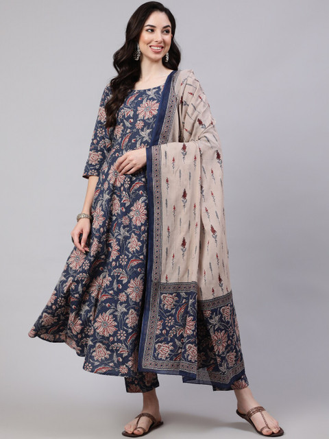 Nayo Floral Printed Pure Cotton Kurta with Trousers & Dupatta