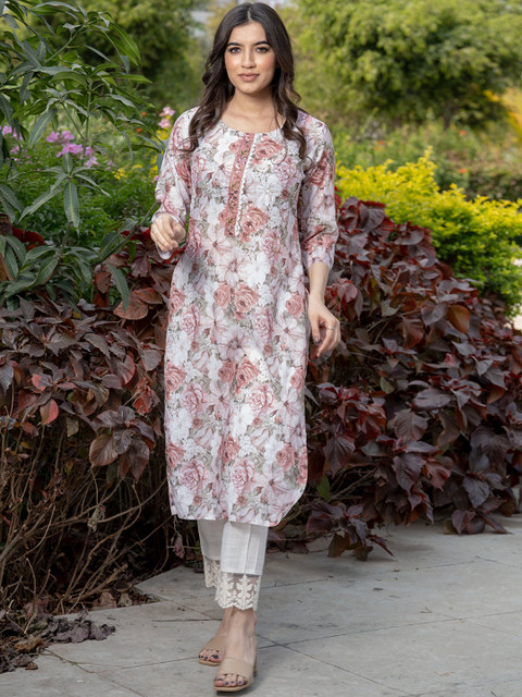 Sangria Floral-Printed Straight Kurtas - Image 3