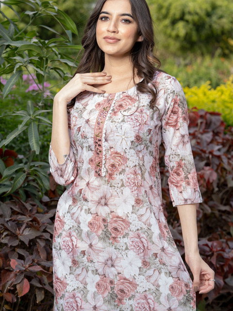 Sangria Floral-Printed Straight Kurtas - Image 2