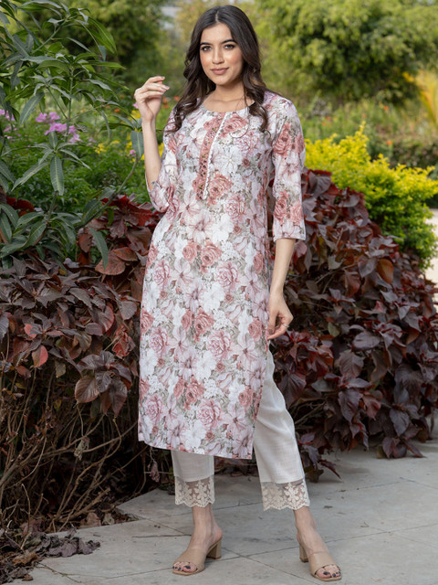 Sangria Floral-Printed Straight Kurtas