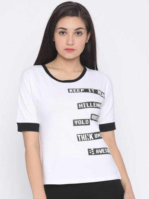 Jealous 21 Women White Printed Round Neck T-shirt