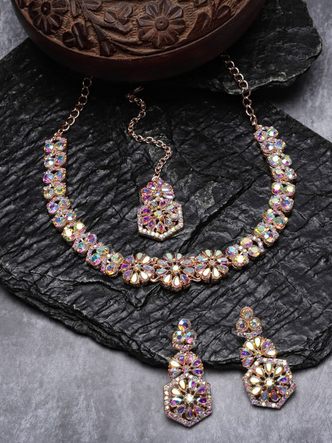 Sukkhi Rose Gold-Plated Stone Studded Choker Jewellery Set