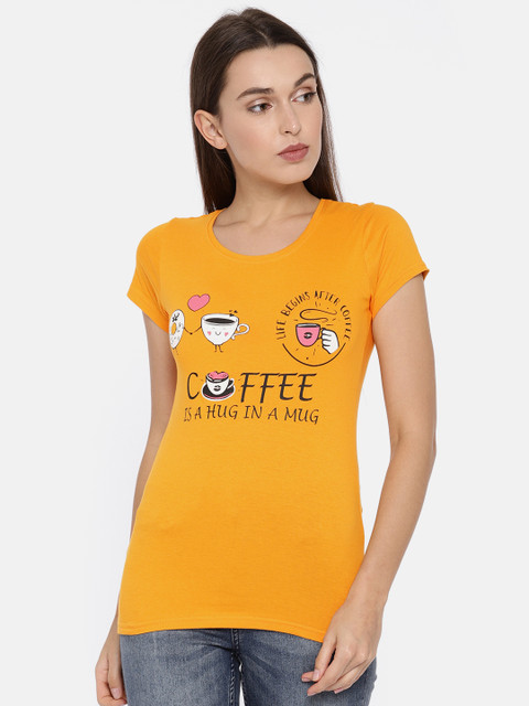 Jealous 21 Women Mustard Yellow Printed Round Neck T-shirt